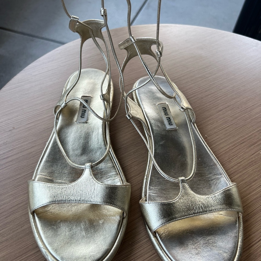 Miu Miu Metallic Gold Strappy Sandals
